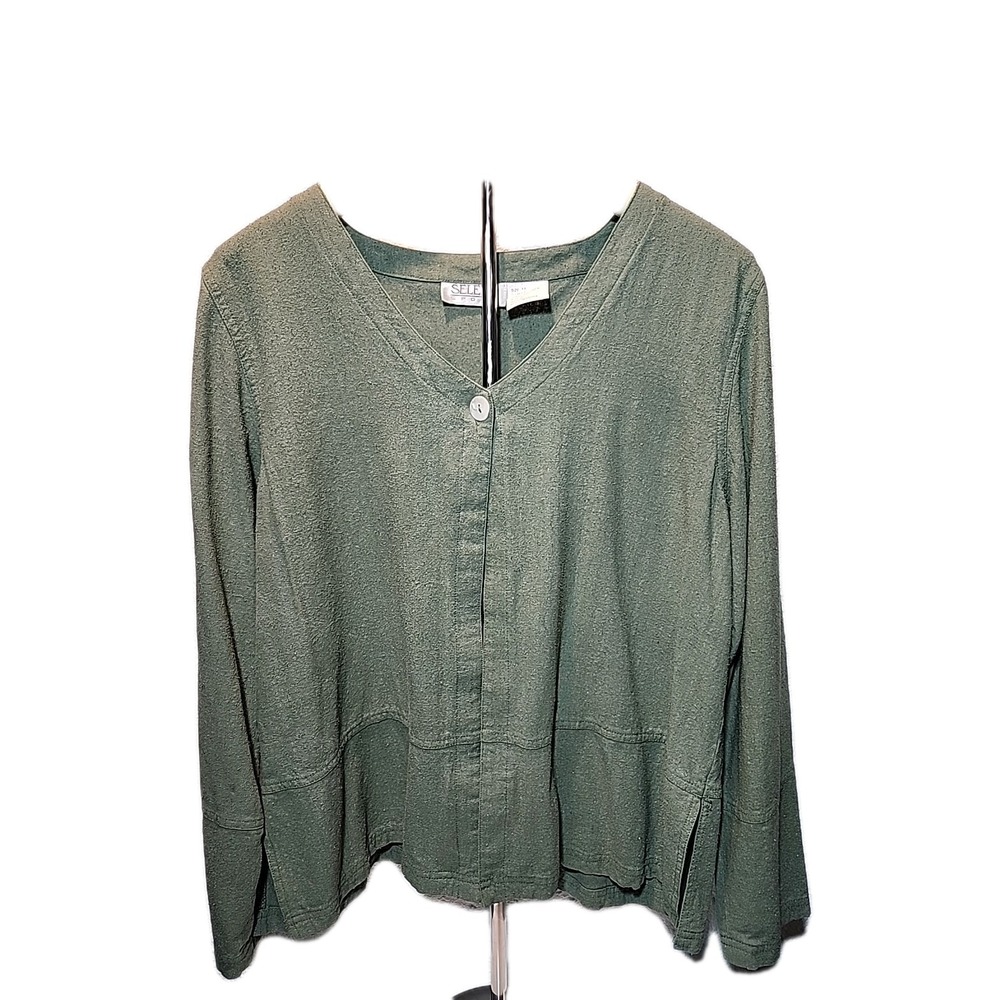 100% Silk Selene Sport Single Button Tunic Green Woman's Size 18